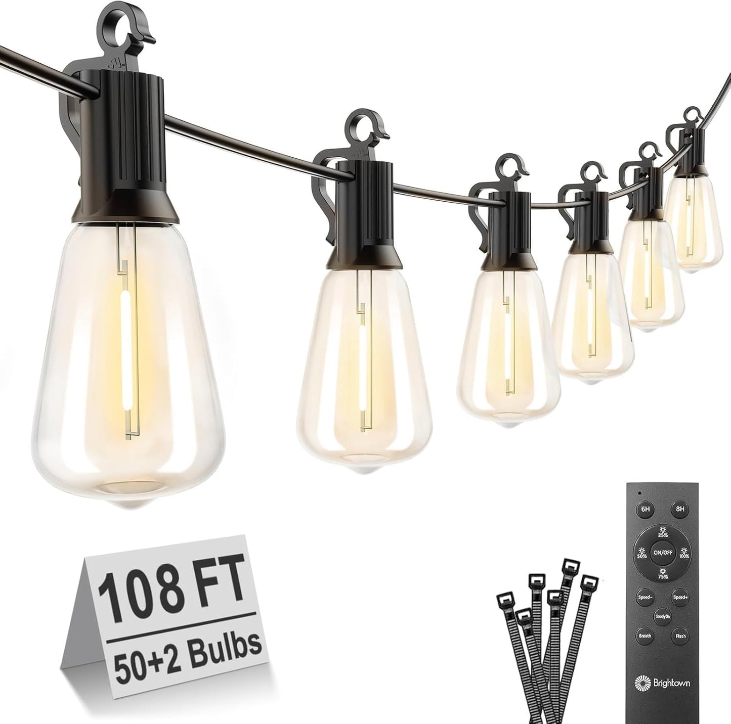 108FT Outdoor String Lights - 52 Shatterproof LED Bulbs