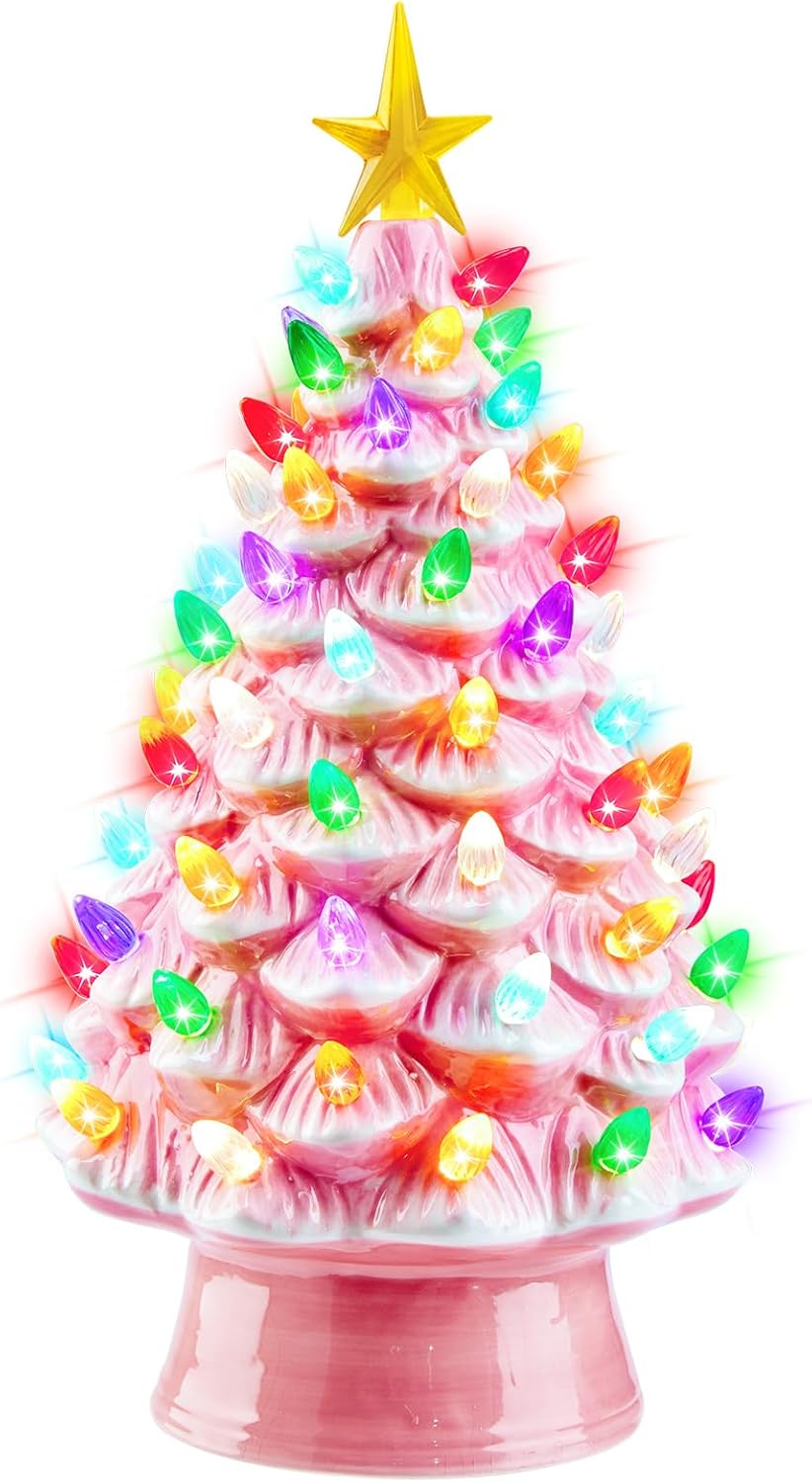 13 Inch Ceramic Valentine's Day Tree - Pre-lit with LED Lights