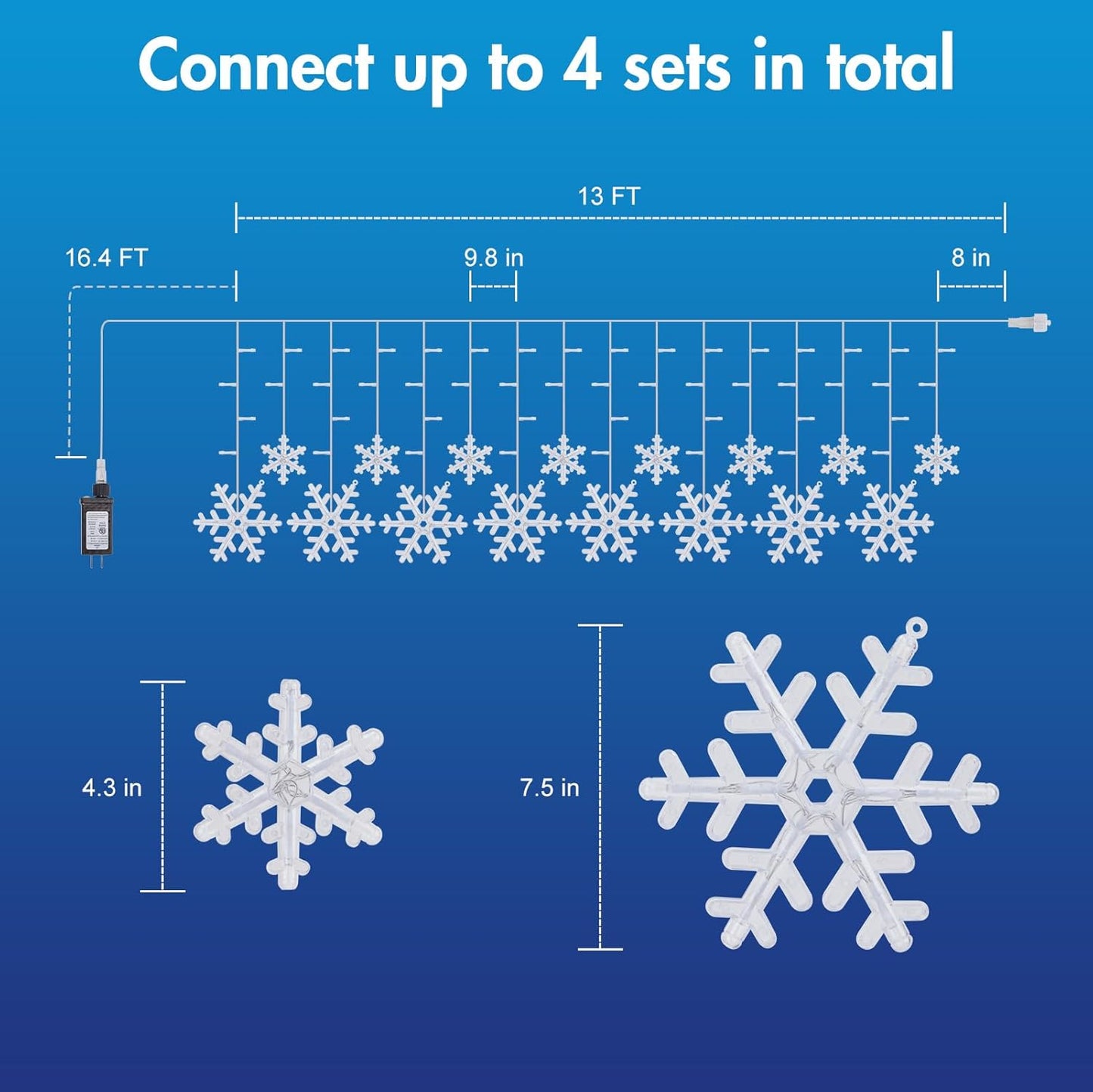 2 Pack Snowflake Icicle Lights - 13 ft 192 LED White Lights