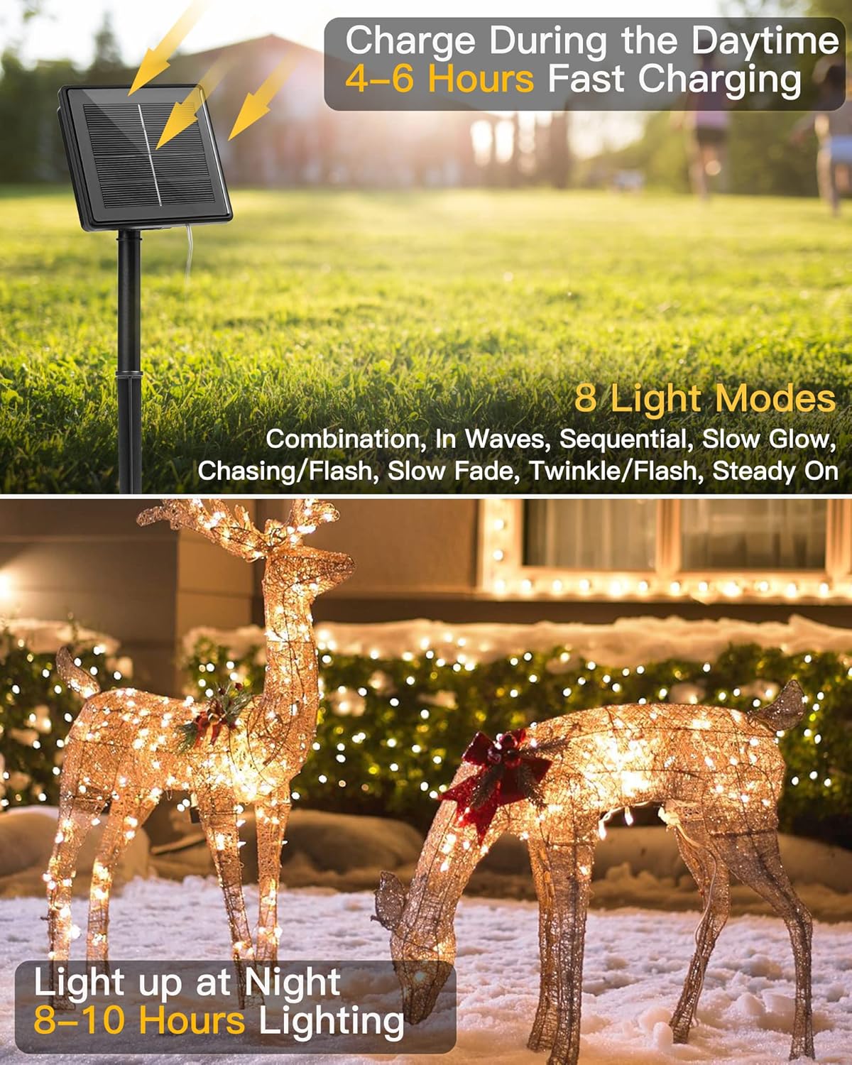 132ft Copper Wire Solar String Lights - 400 LED, Waterproof, 8 Modes