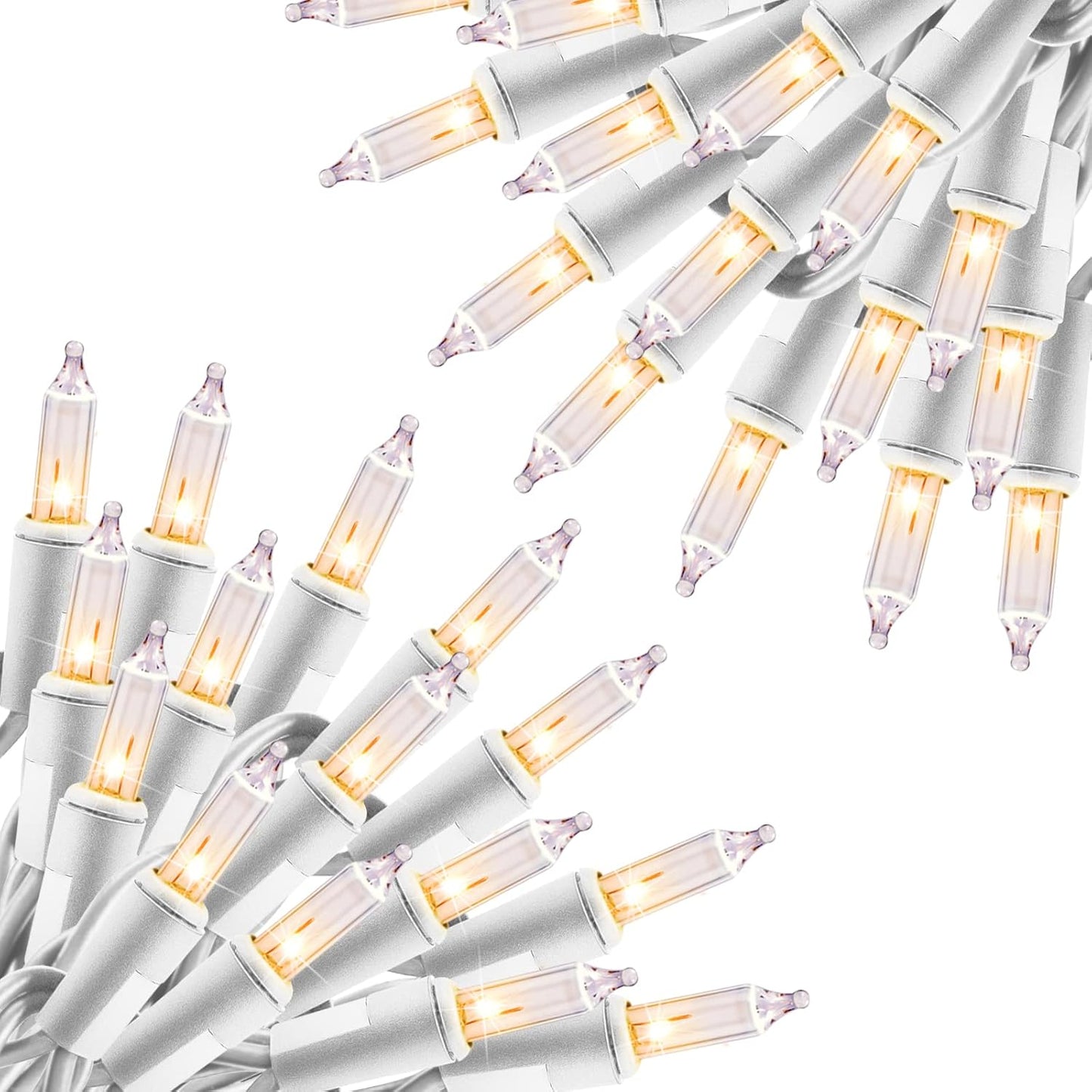 2 Pack 39FT LED Christmas Mini Lights with 100 Clear Bulbs, Warm White