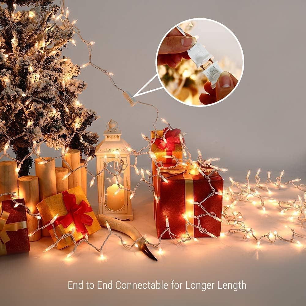 2 Pack 39FT LED Christmas Mini Lights with 100 Clear Bulbs, Warm White