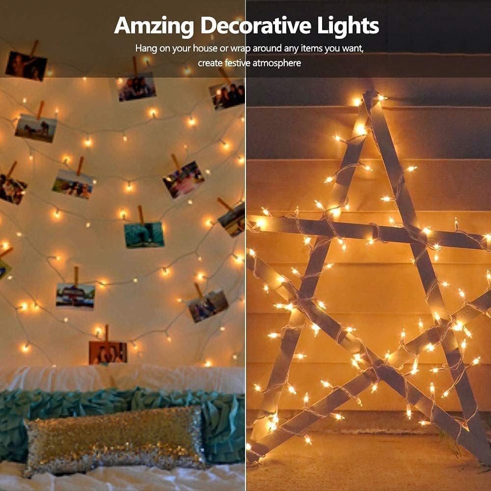 2 Pack 39FT LED Christmas Mini Lights with 100 Clear Bulbs, Warm White