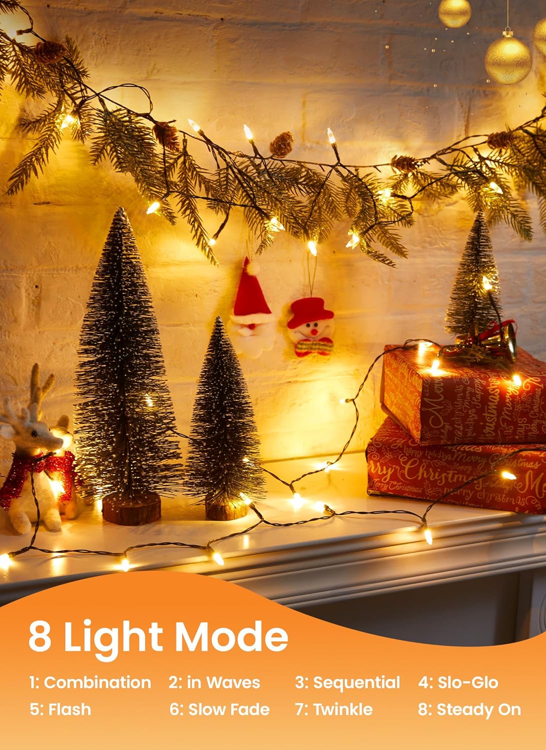 2 Pack 39FT LED Christmas Mini Lights with 100 Clear Bulbs, Warm White
