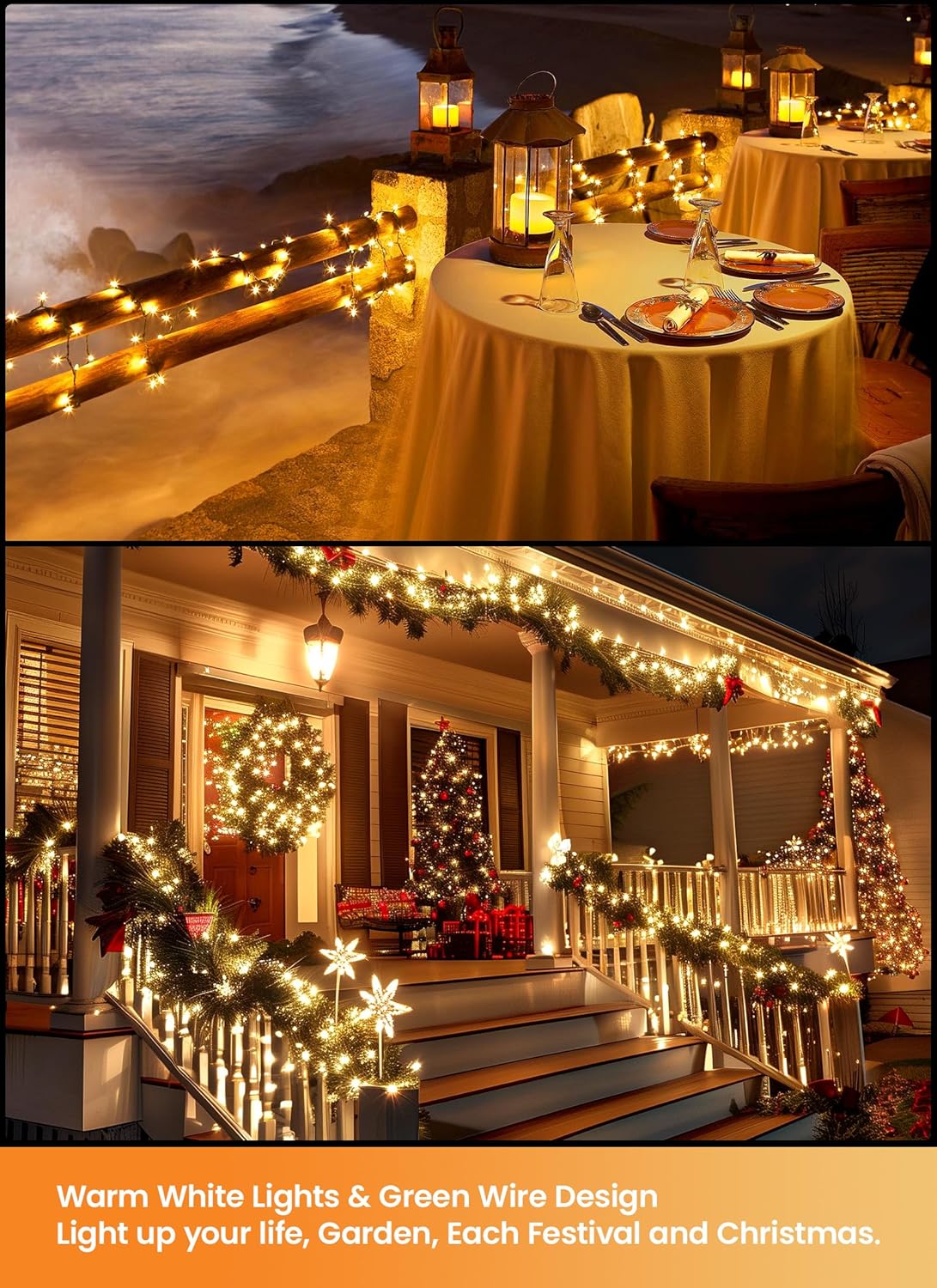 2 Pack 39FT LED Christmas Mini Lights with 100 Clear Bulbs, Warm White