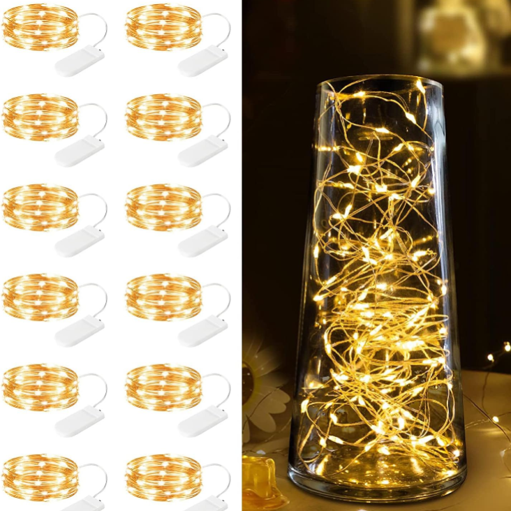 12 Pack Battery Operated Fairy Lights - 7ft 20 LED Silver Wire String Lights