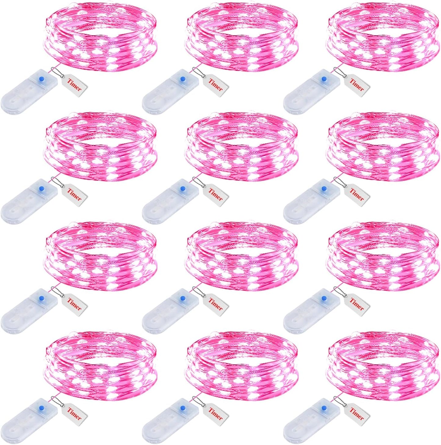 12 Pack Fairy Lights - Silver Wire, Battery Operated