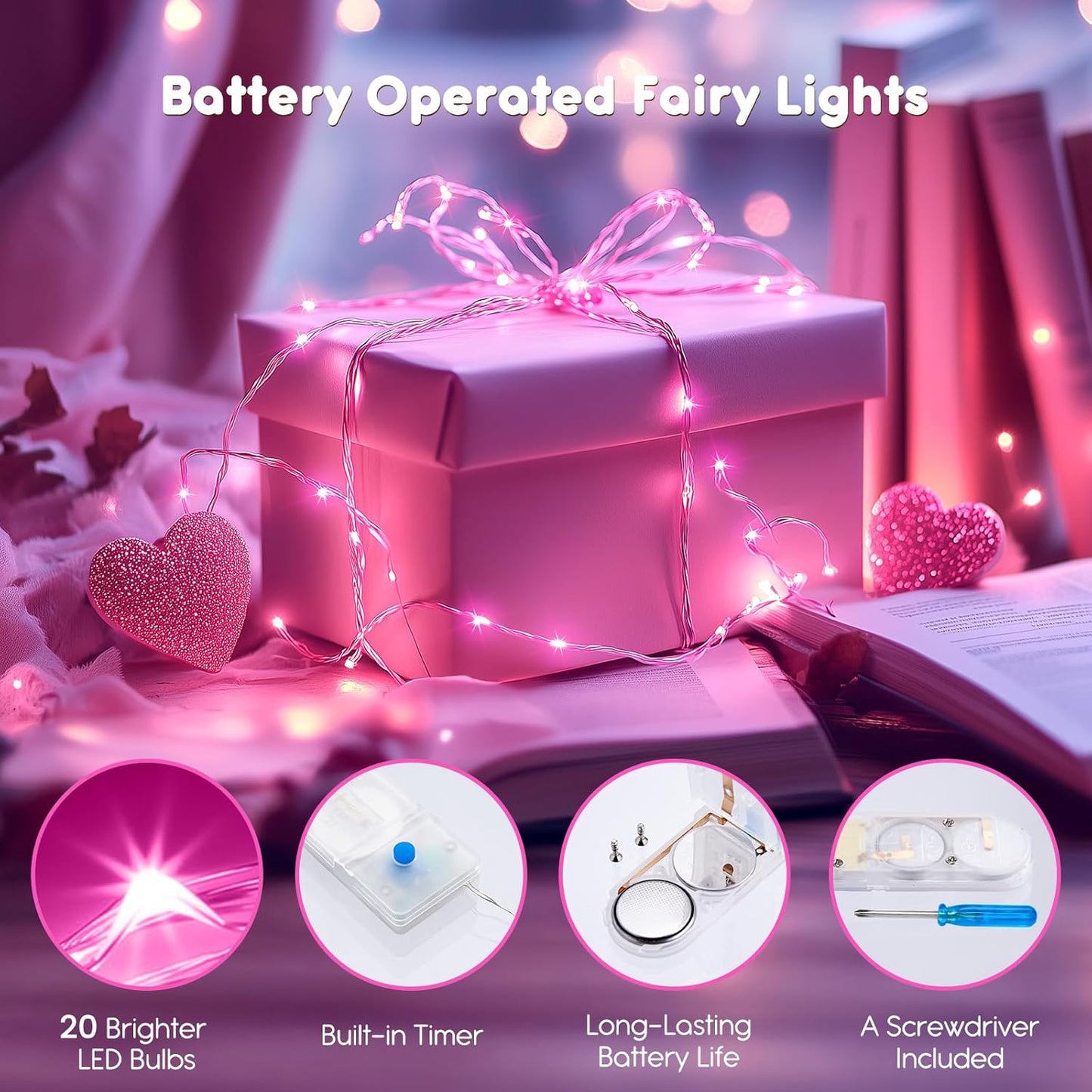 12 Pack Fairy Lights - Silver Wire, Battery Operated