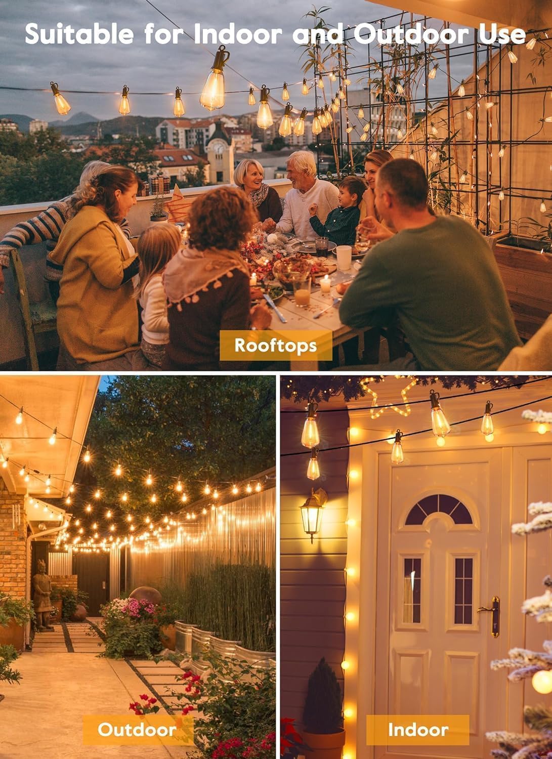 108FT Outdoor String Lights - 52 Shatterproof LED Bulbs