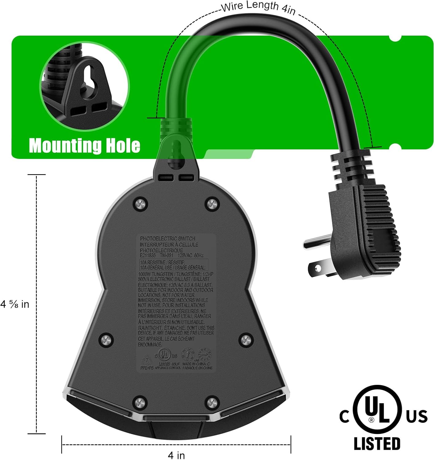 2 Pack Outdoor Light Sensor Timer, Waterproof, 3 Grounded Outlets